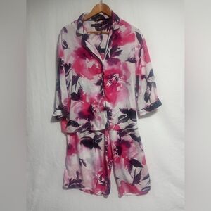 Donna Karan Capri Floral Pajama Set Size Medium Pink And White